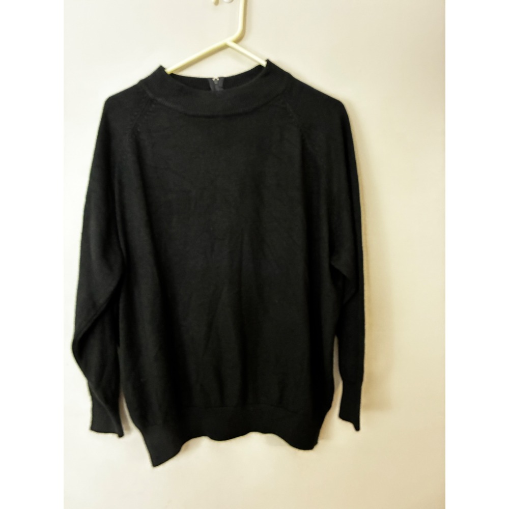 Barry Ashley Sweater Women L Black Vtg Back Zip Mock Neck Soft Knit Top Classic